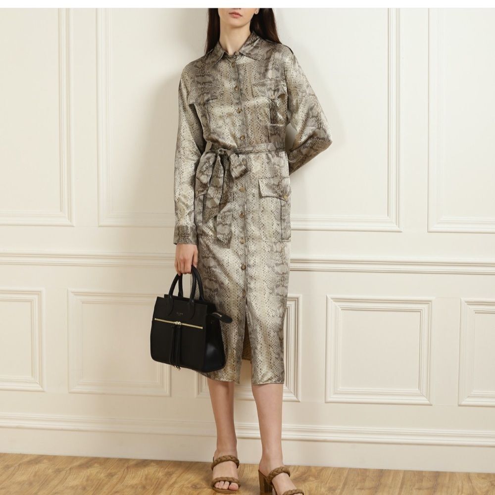 Ralph Lauren purple label 100% silkSnakeskin-Print Shirt Dress, US10